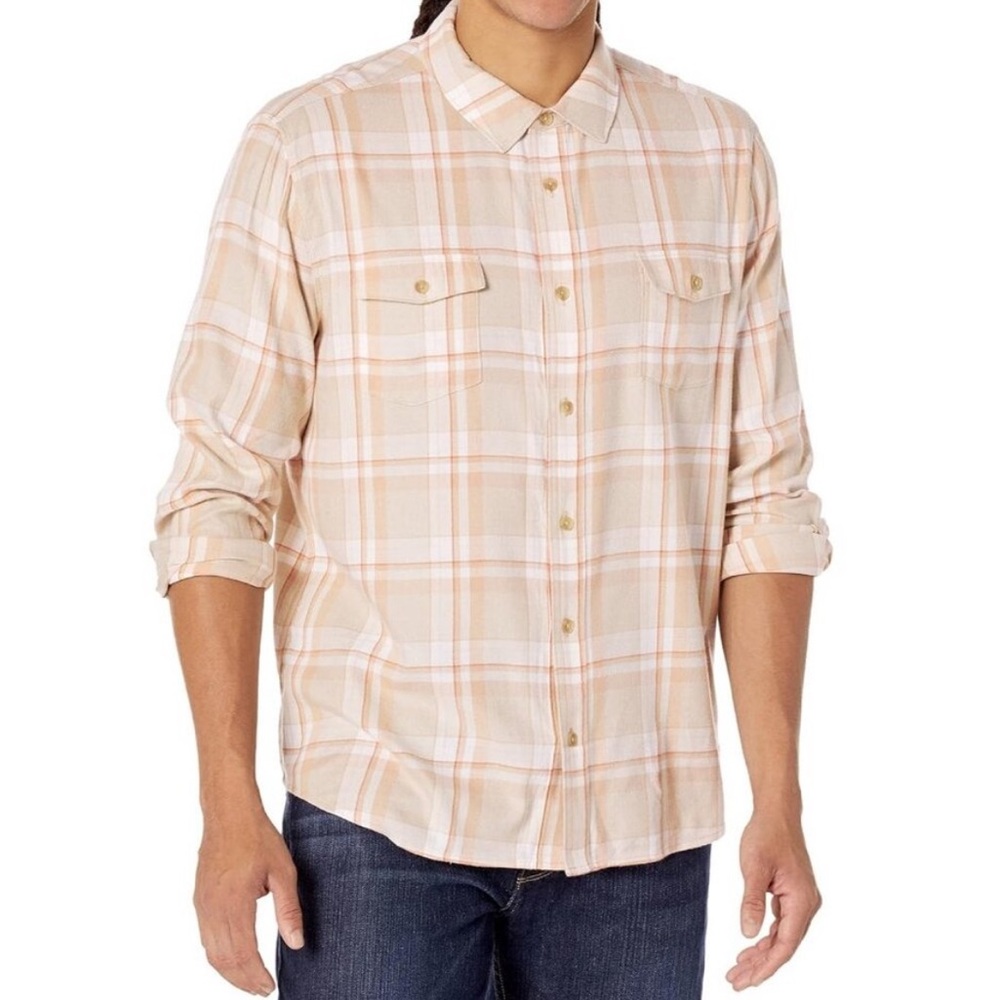 NWT - PAIGE Beige and Coral Plaid Shirt Size M